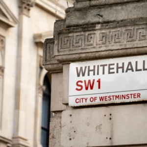 Whitehall road sign in London