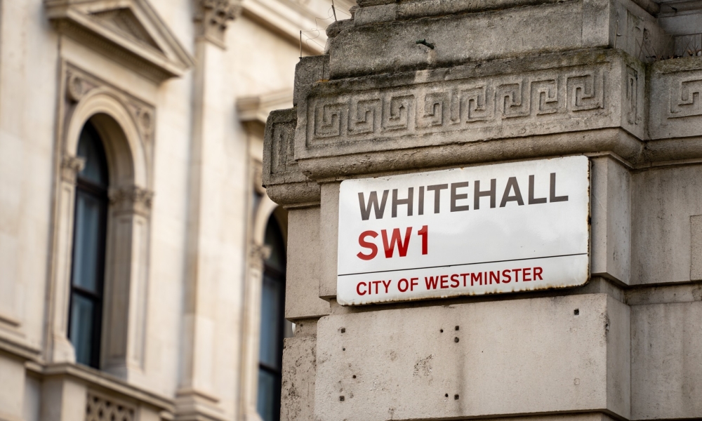 Whitehall road sign in London