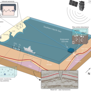 Schematic representation of the research, showing layers of the sub-surface environment, marine environment, and governance environment of the Endurance reservoir. (Sprint team, 2024).