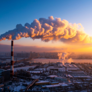 Pollution emitting from a factory.