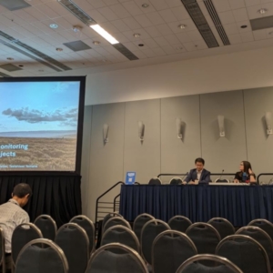 Joseph Asplet presenting at AGU in 2024.
