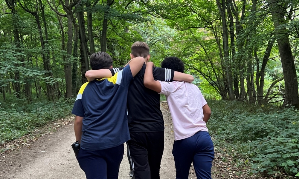 Three boys together in a forest