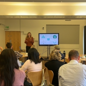 Researcher Tamsin Blaxter presenting on regenerative agriculture.